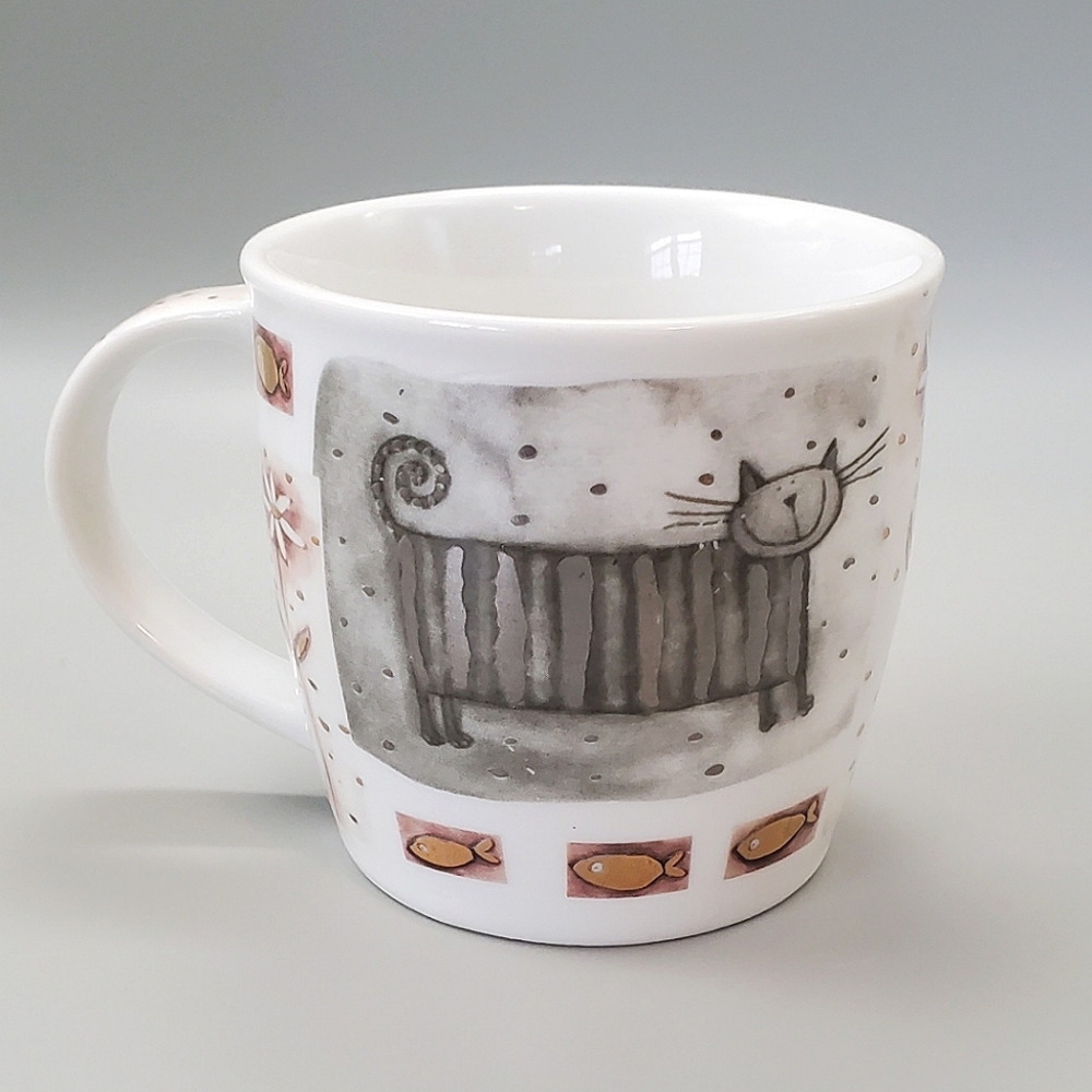 Stokes Metallic Ceramic Cat Mug. 8 Ozs.